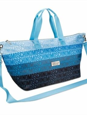 Moschino Blue Black Gradient Logo Duffel Travel Bag